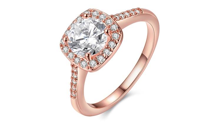 18K Gold-Plated Halo Ring Made with Swarovski Elements with Free Swarovski Elements Studs, , ALILY , ALILY   jewelryjewelry deals, swarovski crystal jewelry, groupon jewelry,, jewelry for mom,