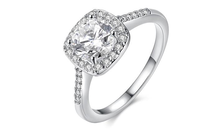 18K Gold-Plated Halo Ring Made with Swarovski Elements with Free Swarovski Elements Studs, , ALILY , ALILY   jewelryjewelry deals, swarovski crystal jewelry, groupon jewelry,, jewelry for mom,
