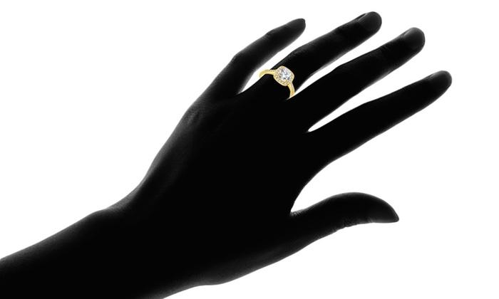 18K Gold-Plated Halo Ring Made with Swarovski Elements with Free Swarovski Elements Studs, , ALILY , ALILY   jewelryjewelry deals, swarovski crystal jewelry, groupon jewelry,, jewelry for mom,
