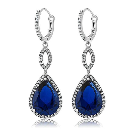 Sapphire Pave Teardrop Infinity Drop Embellished with  Crystals in 18K White Gold Plated
