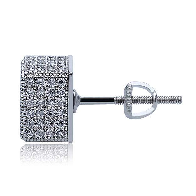 Pave Square Stud Earring Embellished with  Crystals in 18K White Gold Plated