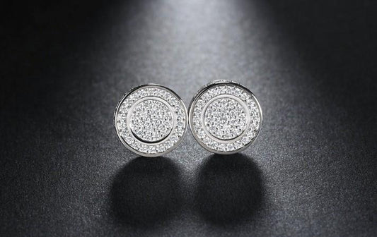 Pave Disc Stud Earring Embellished with  Crystals in 18K White Gold Plated