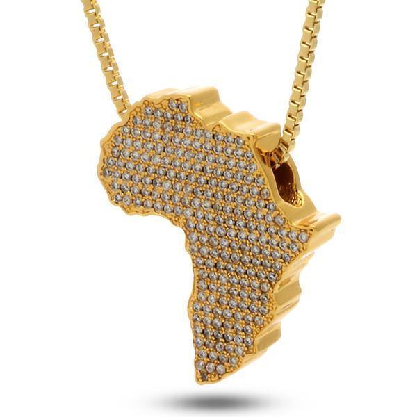 Old School Design African Continent Pendant Necklace in 14K Gold Plating