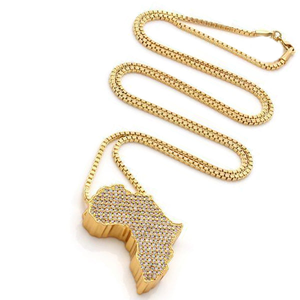 Old School Design African Continent Pendant Necklace in 14K Gold Plating