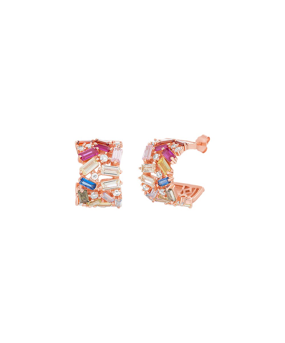 Pave Baugette Cuff Stud Earring Embellished with  Crystals in 18K Rose Gold Plated