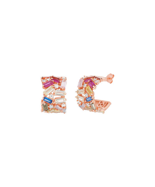 Pave Baugette Cuff Stud Earring Embellished with  Crystals in 18K Rose Gold Plated