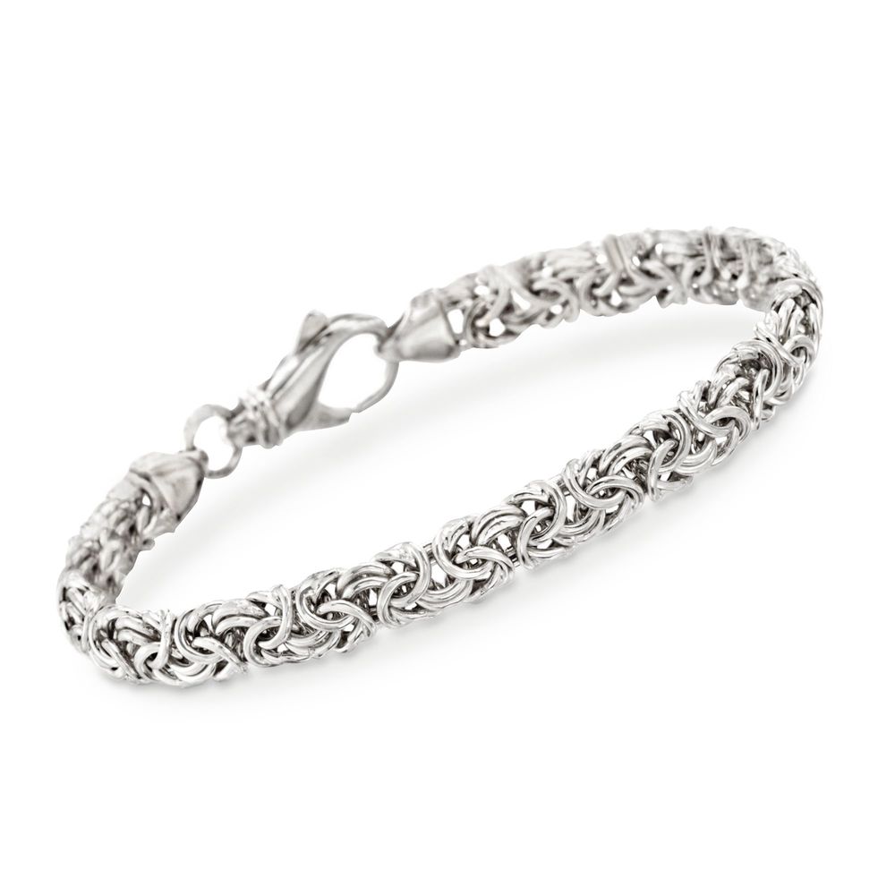American Classic Byzantine Sleek Chain Bracelet in 14K White Gold Plating