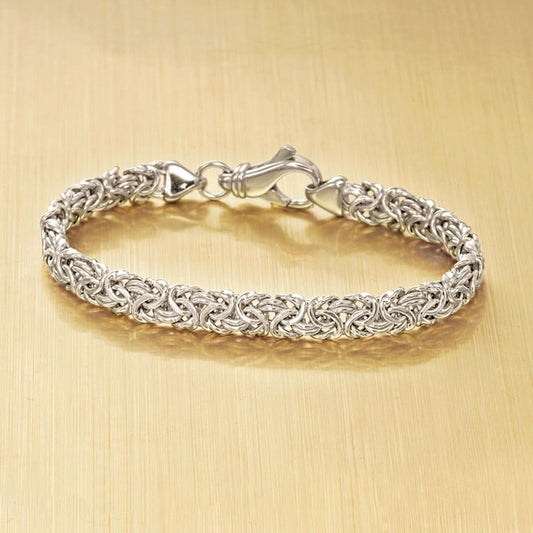 Italian Inspired 14K White Gold Plating Thick Cut Byzantine Anklet