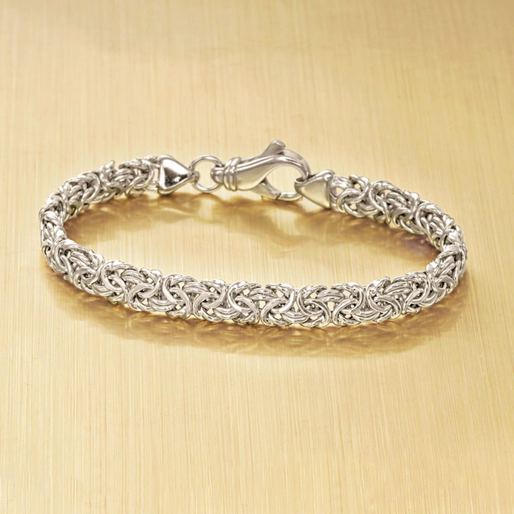 American Classic Byzantine Sleek Chain Bracelet in 14K White Gold Plating