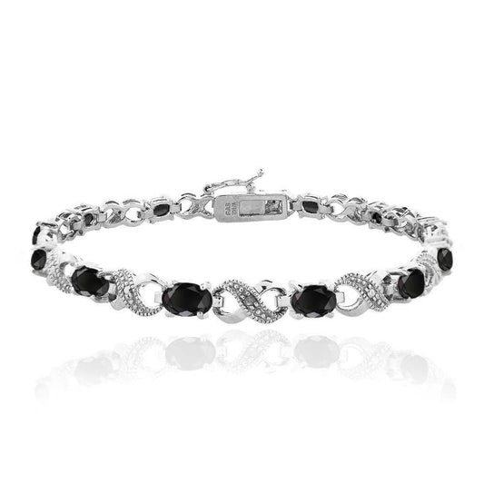 10.00 CT Genuine Black Onyx Infinity Bracelet Embellished with Swarovski Crystals in 18K White Gold Plated, Bracelet, ALILY , ALILY   jewelryjewelry deals, swarovski crystal jewelry, groupon jewelry,, jewelry for mom,