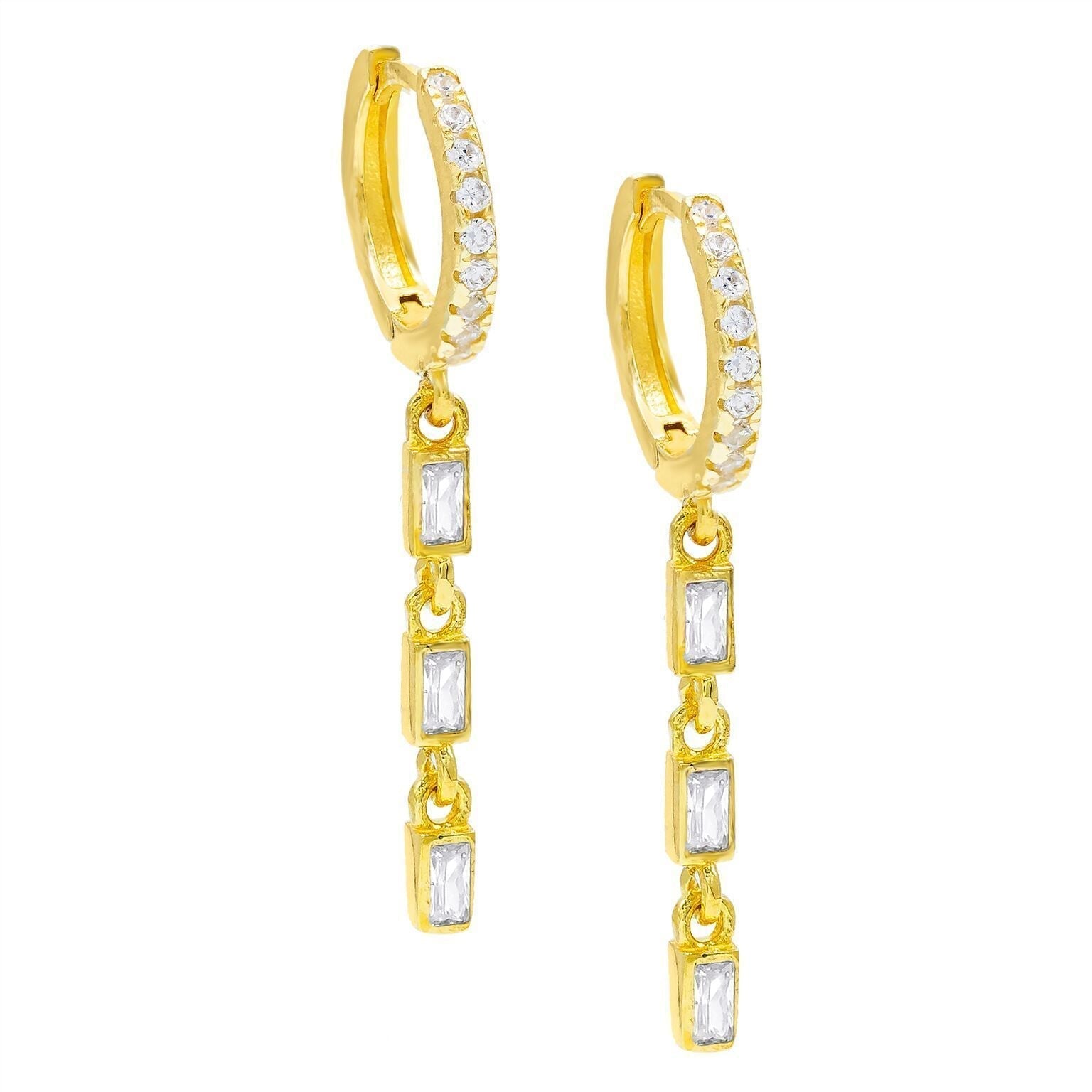 Simulated Gemstone Dangling Pav'e Clip On Earrings in 14K Gold - Four Options   - ALILY