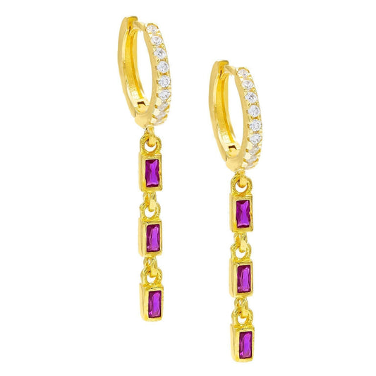 Simulated Gemstone Dangling Pav'e Clip On Earrings in 14K Gold - Four Options   - ALILY