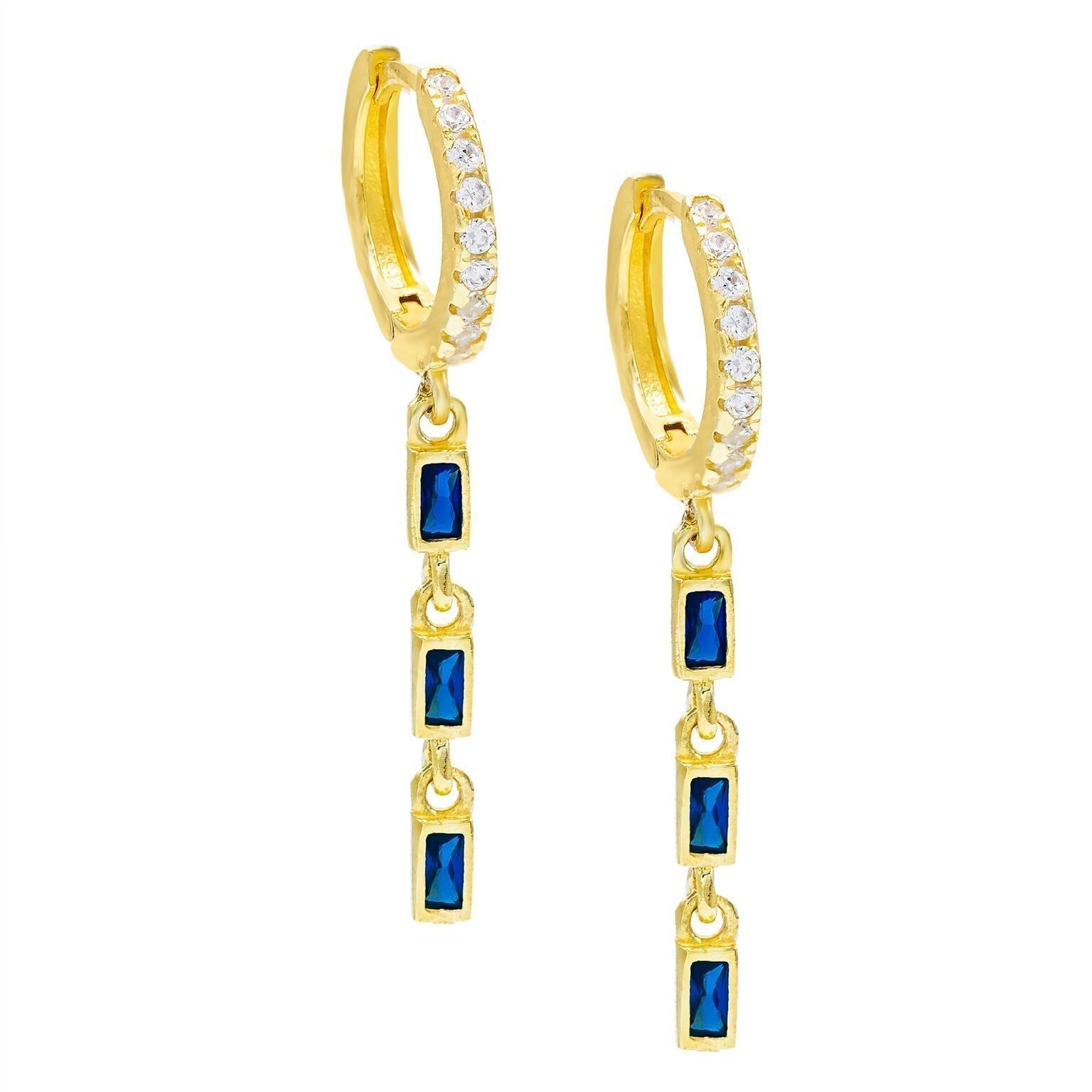 Simulated Gemstone Dangling Pav'e Clip On Earrings in 14K Gold - Four Options   - ALILY