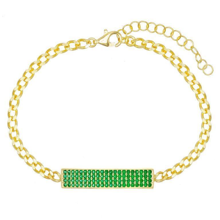 Elements Pav'e Bar Curb Chain ID Bracelet in 14K Gold