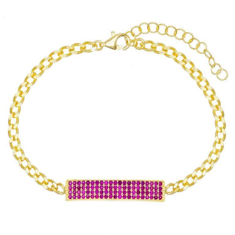Elements Pav'e Bar Curb Chain ID Bracelet in 14K Gold
