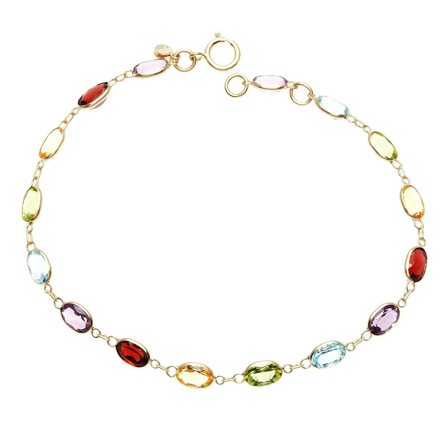 Simulated Multi Gemstone Rainbow Bracelet in 14K Gold   - ALILY