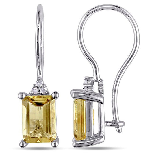 Yellow Crystal Emerald Cut Pav'e Drop Earrings in 14K White Gold Plating