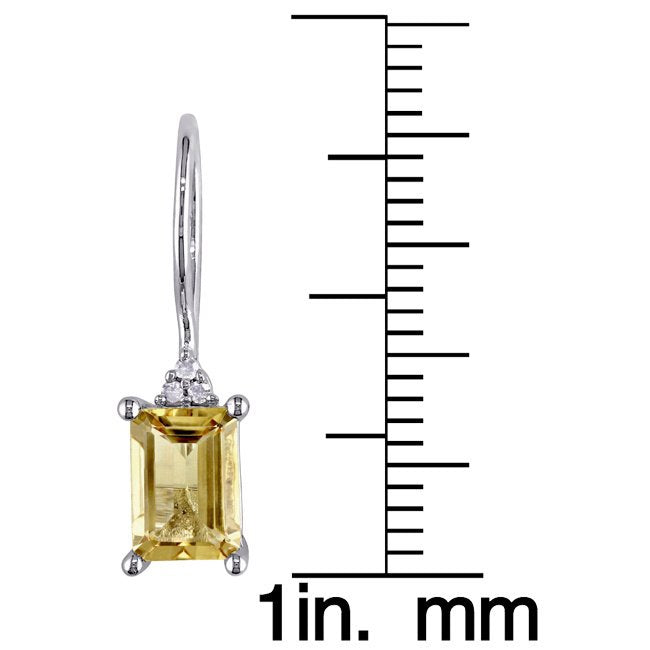 Yellow Crystal Emerald Cut Pav'e Drop Earrings in 14K White Gold Plating