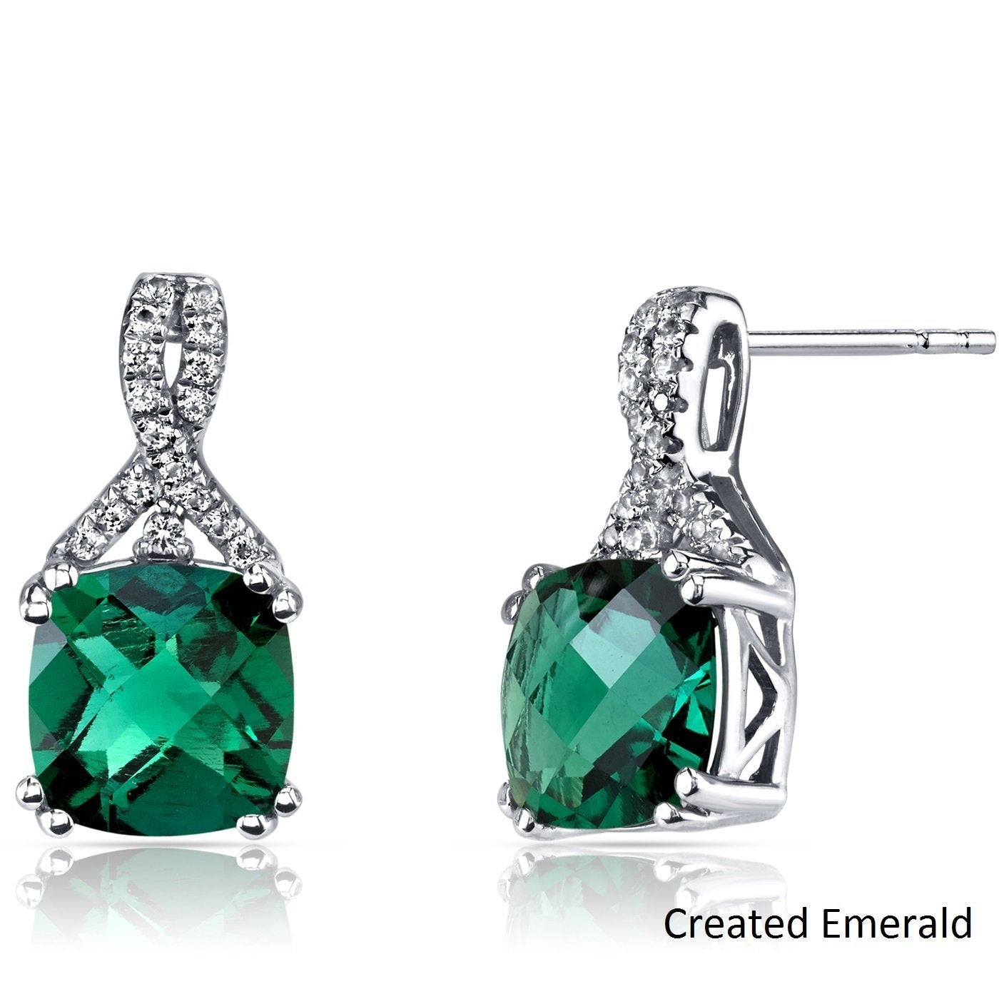 2.00 CT Cushion Cut Emerald Stud Earring in 18K White Gold Plated, Earring, ALILY , ALILY   jewelryjewelry deals, swarovski crystal jewelry, groupon jewelry,, jewelry for mom,