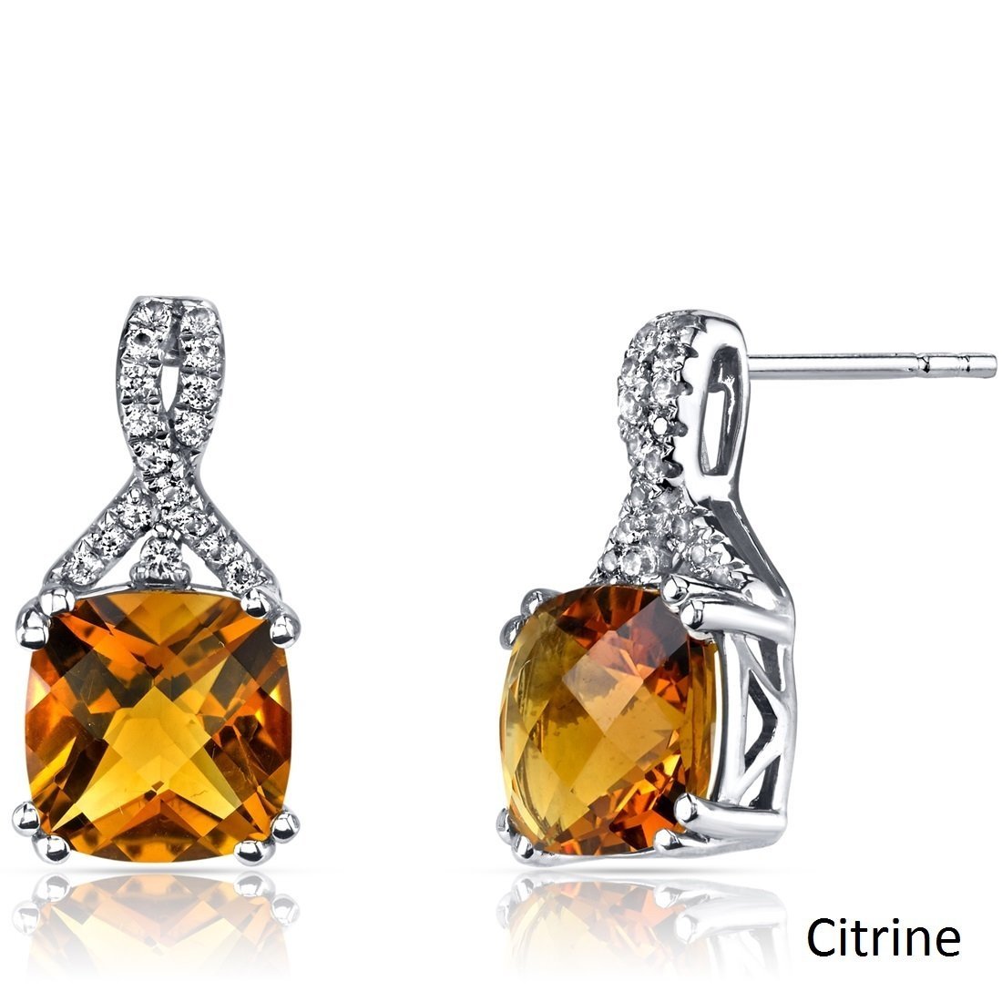 2.00 CT Cushion Cut Citrine Stud Earring in 18K White Gold Plated, Earring, ALILY , ALILY   jewelryjewelry deals, swarovski crystal jewelry, groupon jewelry,, jewelry for mom,