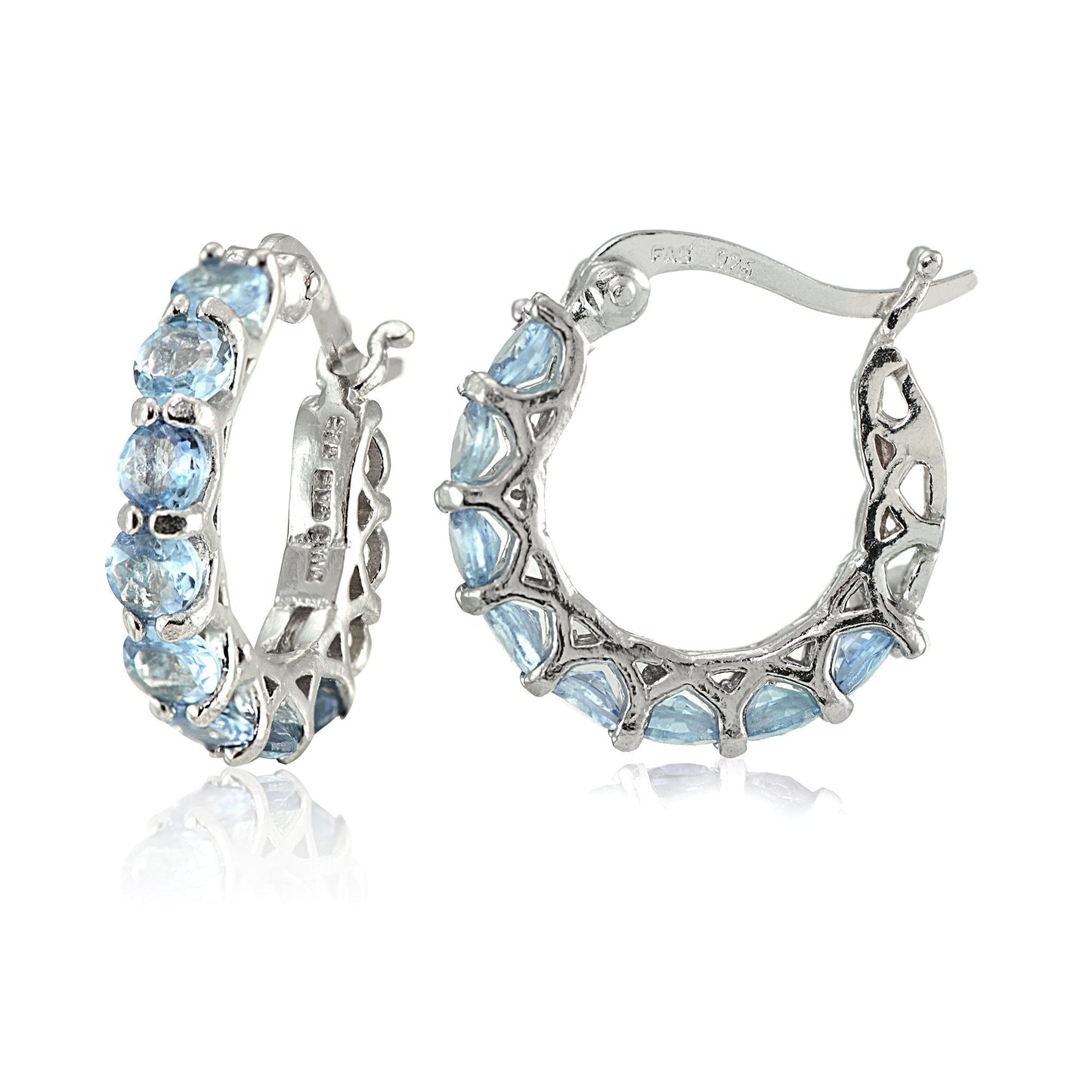 4.00 CT Tanzantine Gemstone 1" French Lock Hoop Earringin 18K White Gold Plated, Earring, ALILY , ALILY   jewelryjewelry deals, swarovski crystal jewelry, groupon jewelry,, jewelry for mom,