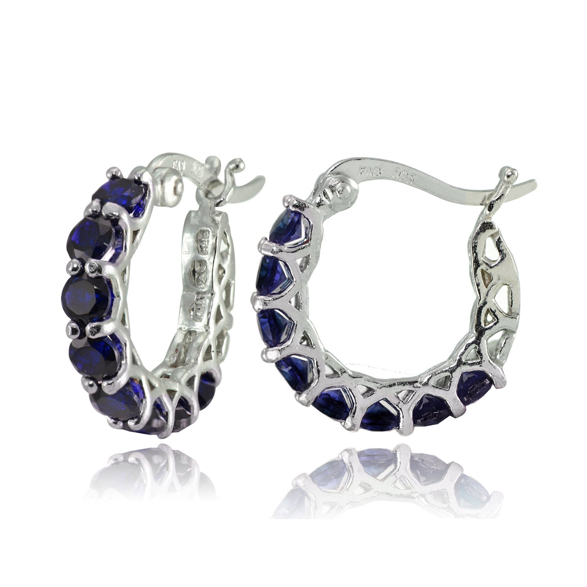 4.00 CT Sapphire Gemstone 1" French Lock Hoop Earringin 18K White Gold Plated, Earring, ALILY , ALILY   jewelryjewelry deals, swarovski crystal jewelry, groupon jewelry,, jewelry for mom,