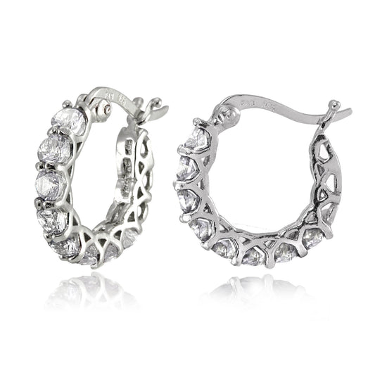 4.00 CT Austrian Crystal 1" French Lock Hoop Earringin 18K White Gold Plated, Earring, ALILY , ALILY   jewelryjewelry deals, swarovski crystal jewelry, groupon jewelry,, jewelry for mom,