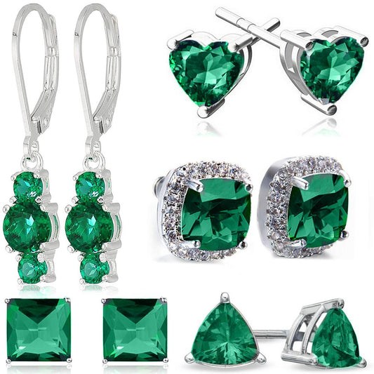 5 Piece Assorted Earring Set made With  Crystals with Luxe Box - Emerald