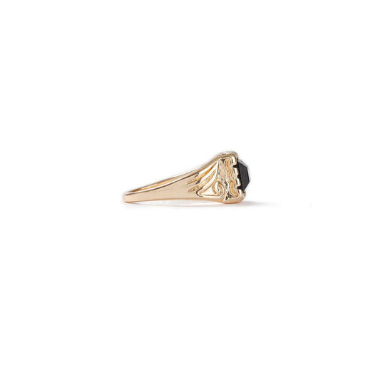 Father's Day Gift 14K Gold Plating Black Gem Braided Center Piece Ring