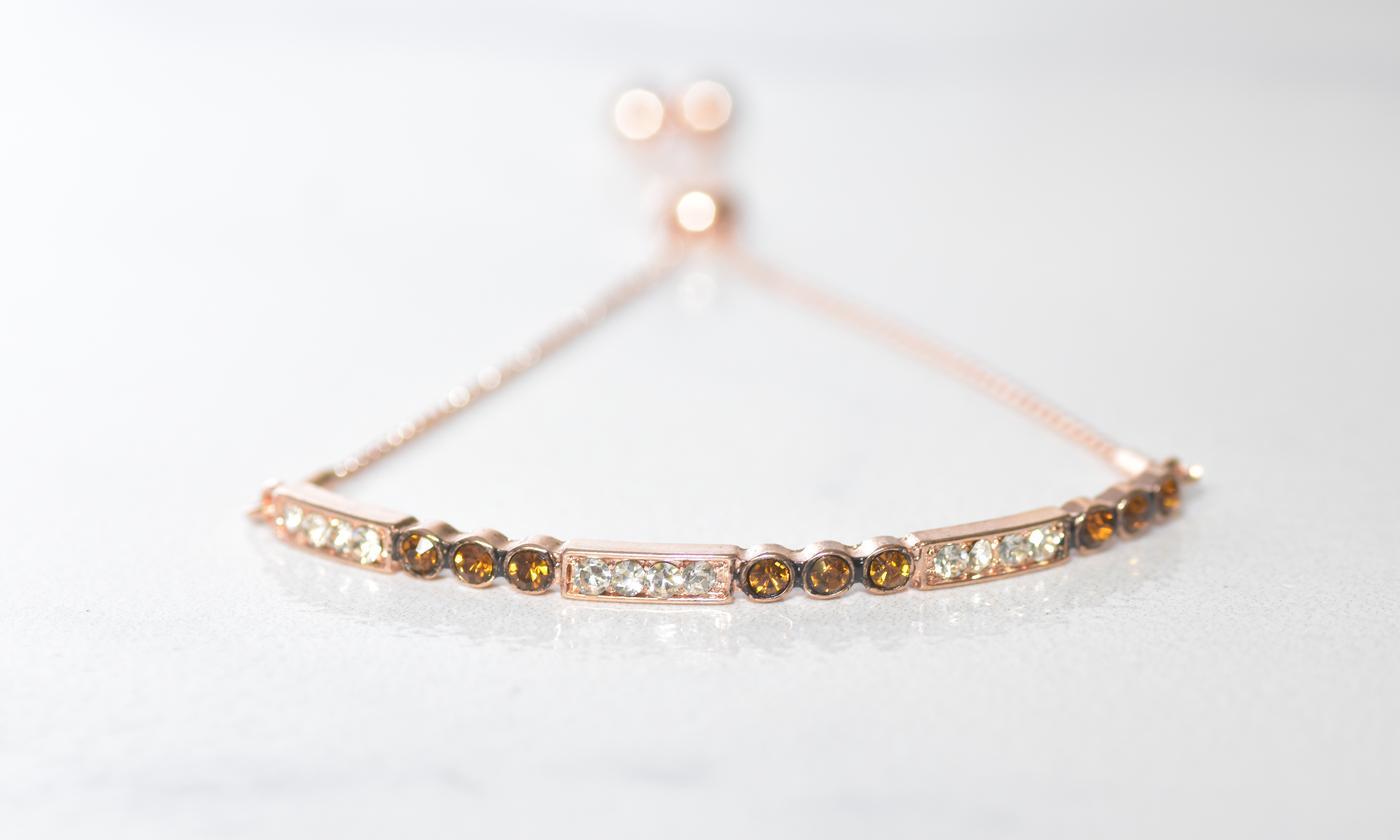 Chocolate Toned Swarovski Bar Bracelet in 14K Rose Gold Plating (Options Available), , ALILY , ALILY   jewelryjewelry deals, swarovski crystal jewelry, groupon jewelry,, jewelry for mom,