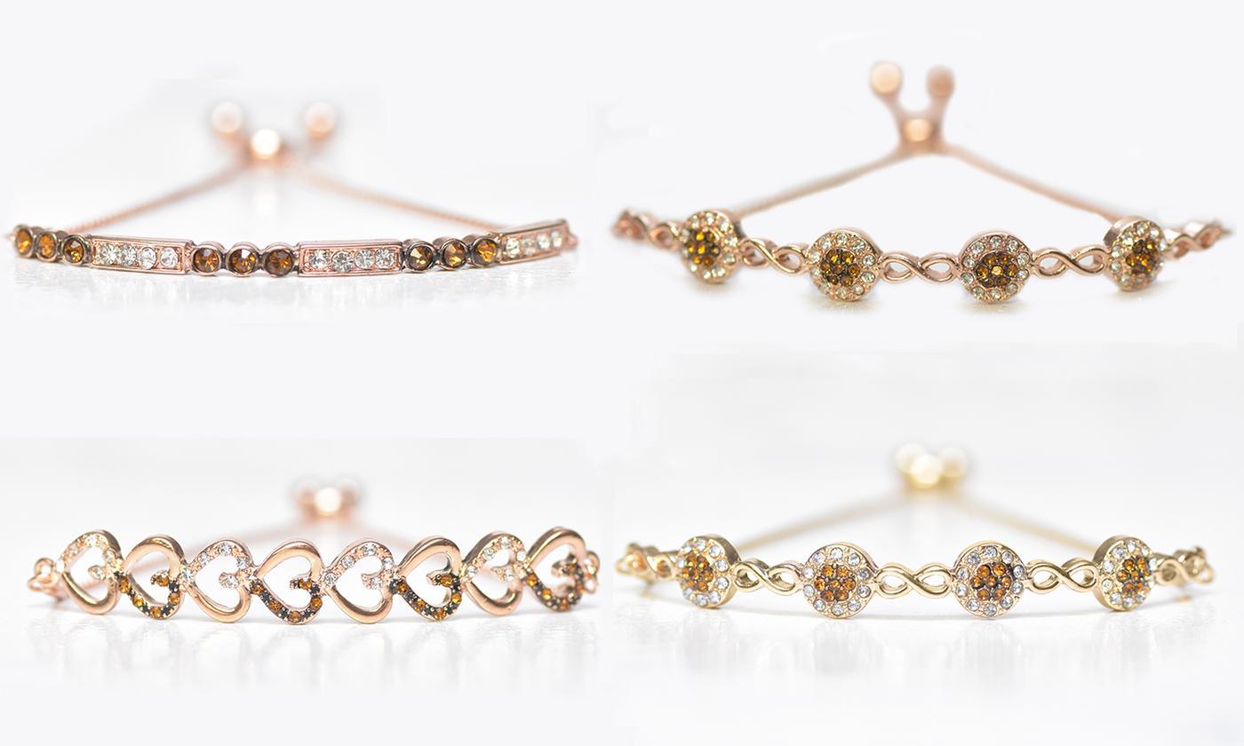 Chocolate Toned Swarovski Bar Bracelet in 14K Rose Gold Plating (Options Available), , ALILY , ALILY   jewelryjewelry deals, swarovski crystal jewelry, groupon jewelry,, jewelry for mom,