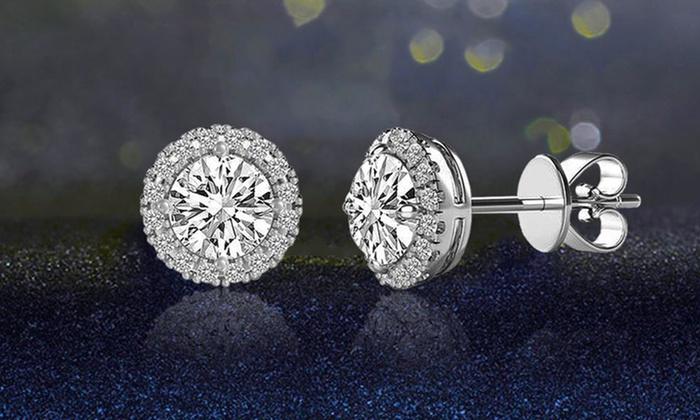 3.44 CTTW Halo Stud Earrings with Swarovski Elements, Earring, ALILY , ALILY   jewelryjewelry deals, swarovski crystal jewelry, groupon jewelry,, jewelry for mom,
