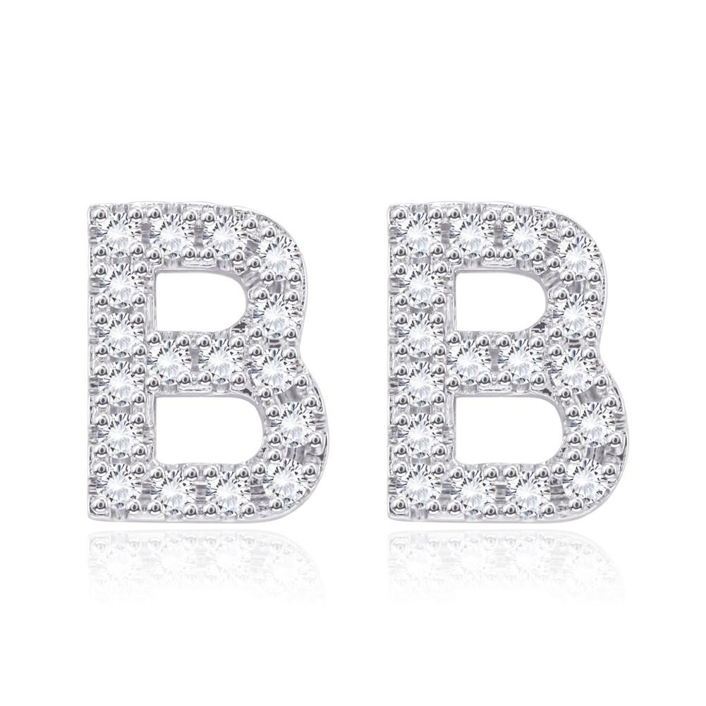 Crystals Pave Letter Stud Monogram Initial Earrings in 18K White Gold Filled