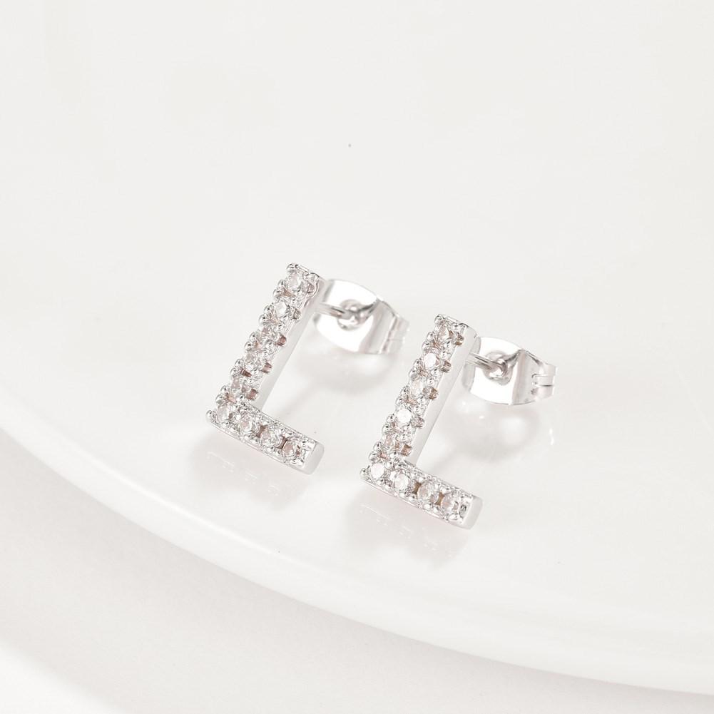 Crystals Pave Letter Stud Monogram Initial Earrings in 18K White Gold Filled