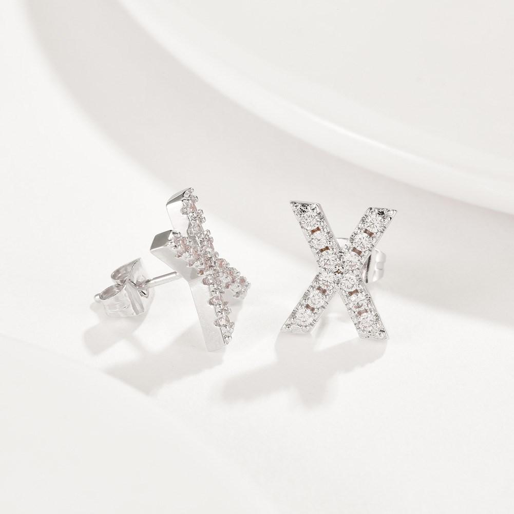 Crystals Pave Letter Stud Monogram Initial Earrings in 18K White Gold Filled