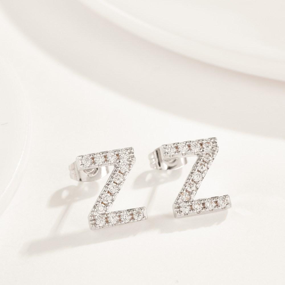 Crystals Pave Letter Stud Monogram Initial Earrings in 18K White Gold Filled