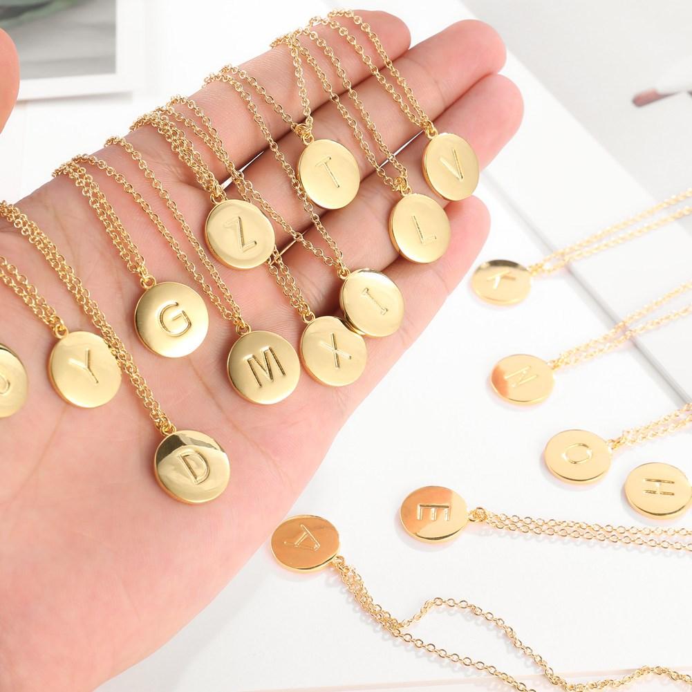 Smooth Disc Initial Necklace in 18K Gold Filled - 26 Letters Available   - ALILY