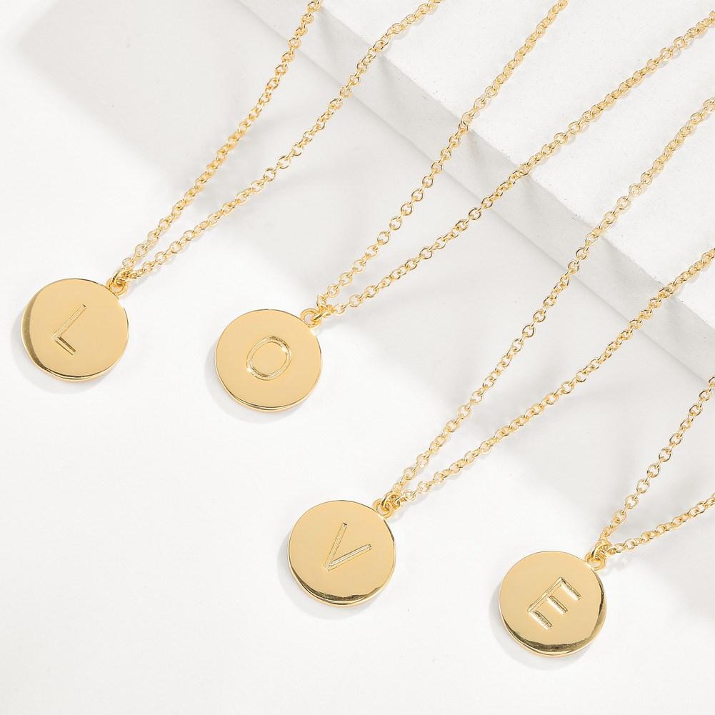 Smooth Disc Initial Necklace in 18K Gold Filled - 26 Letters Available   - ALILY
