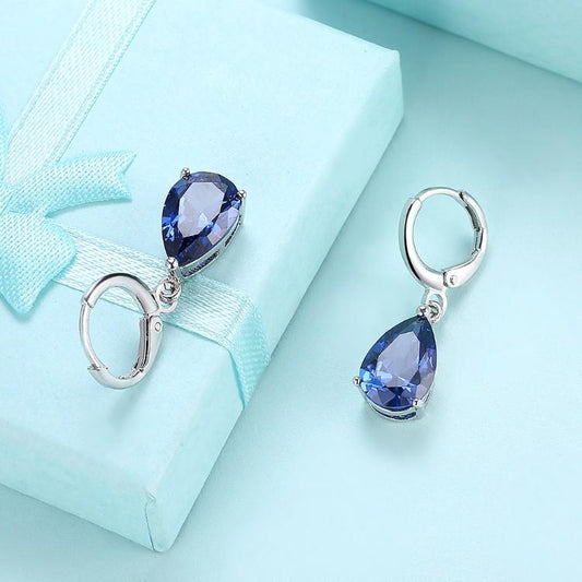 5.55 CTTW Sapphire Pear Shaped Drop Earrings Set in 18K White Gold - ALILY