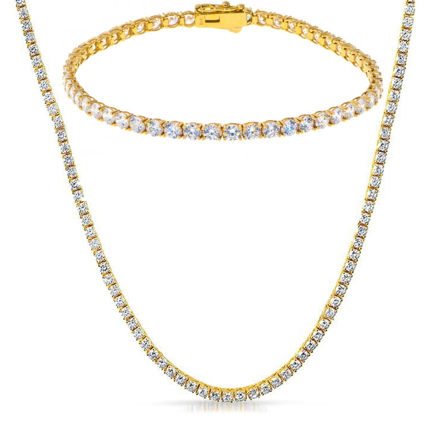 Tennis Necklace and Bracelet Set made With Austrian Crystals with Luxe Box - 18K Gold