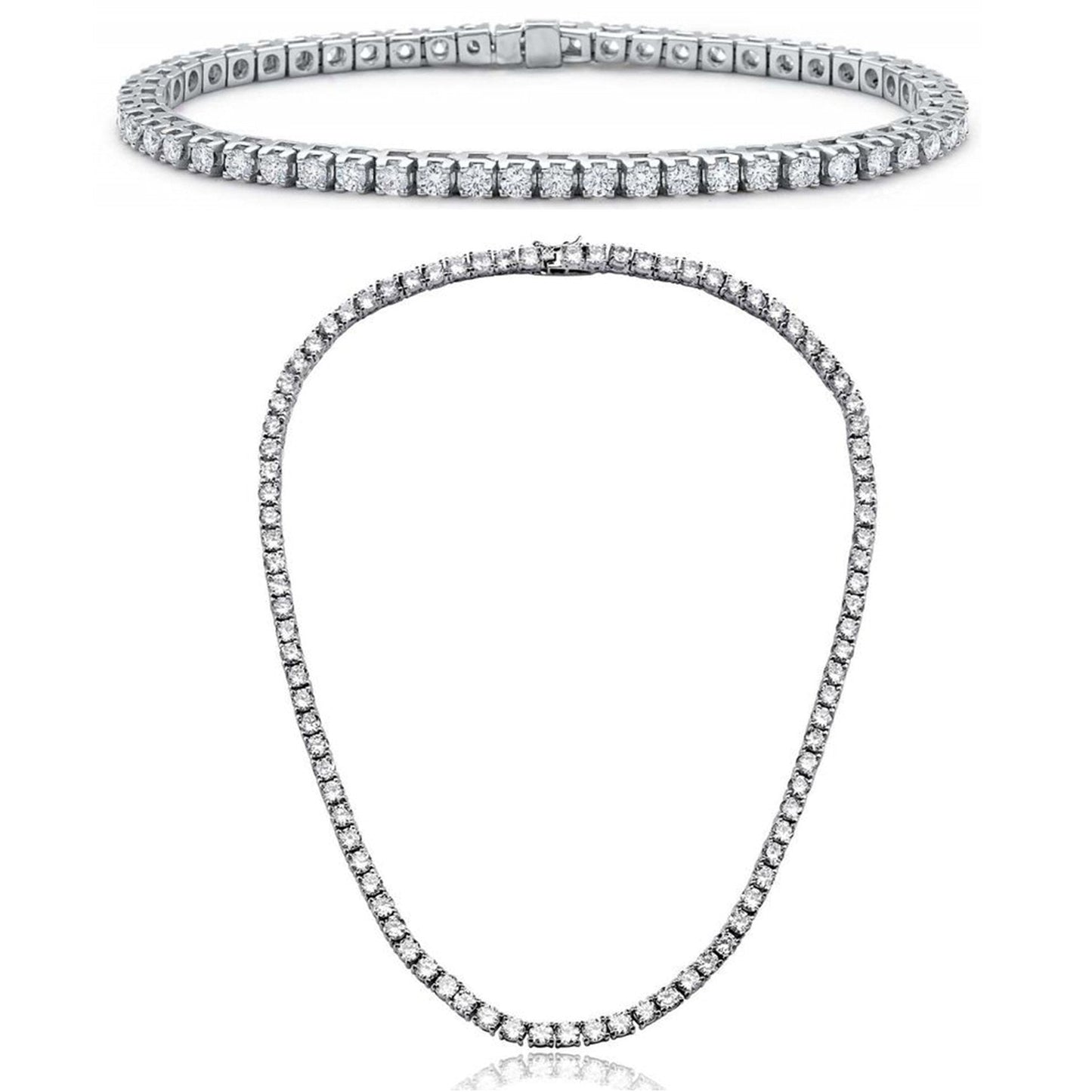 Tennis Necklace and Bracelet Set made With Austrian Crystals with Luxe Box - 18K White