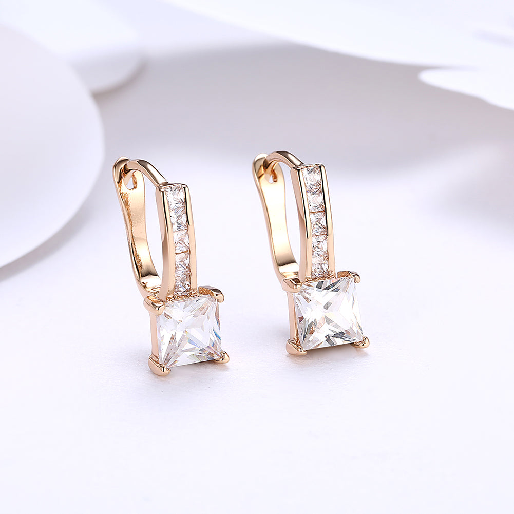Princess Cut Square Huggie Earring in 18K Gold Plated with  Crystals
