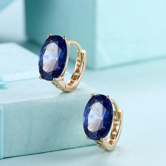 Simulated Sapphire Huggie Earrings Set in 18K Gold - ALILY