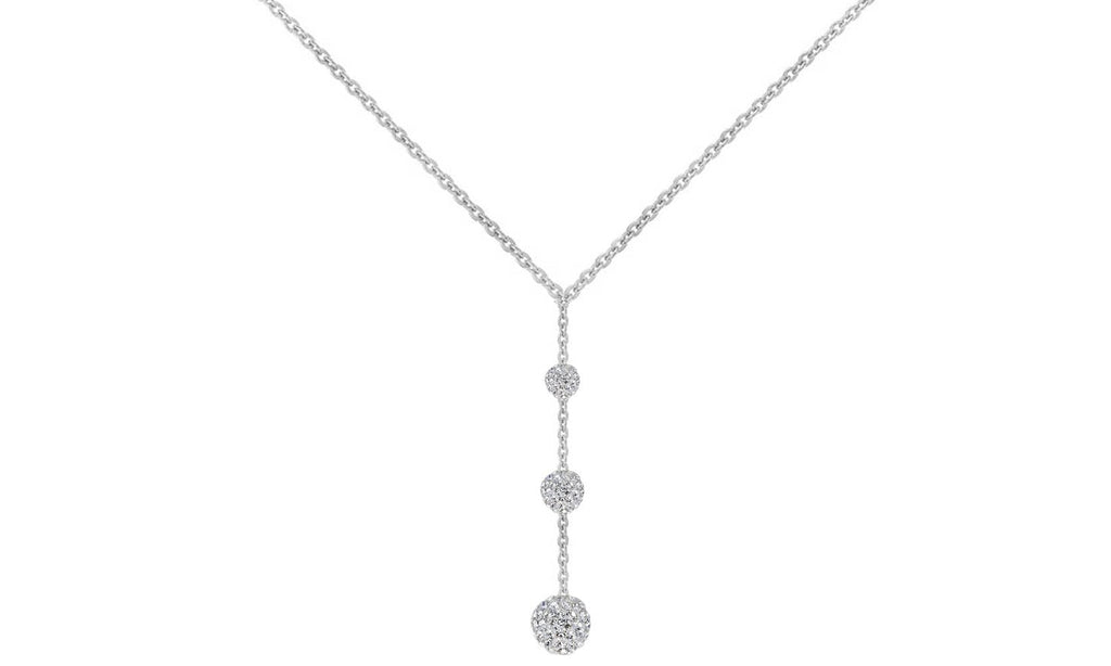 Tripple Embellished with  Crystals Ball Drop Necklace in 18K White Gold Plated
