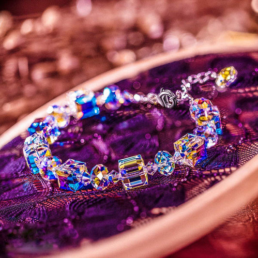 Aurora Borealis Geometric Shaped Bracelet in 18K White Gold Plating, Bracelet, ALILY , ALILY   jewelryjewelry deals, swarovski crystal jewelry, groupon jewelry,, jewelry for mom,