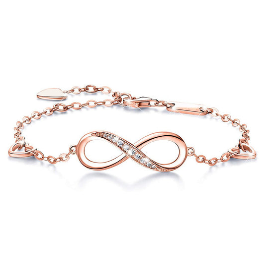 White  Elements Infinite Pendant Chain Bracelet in 14K Rose Gold Plating
