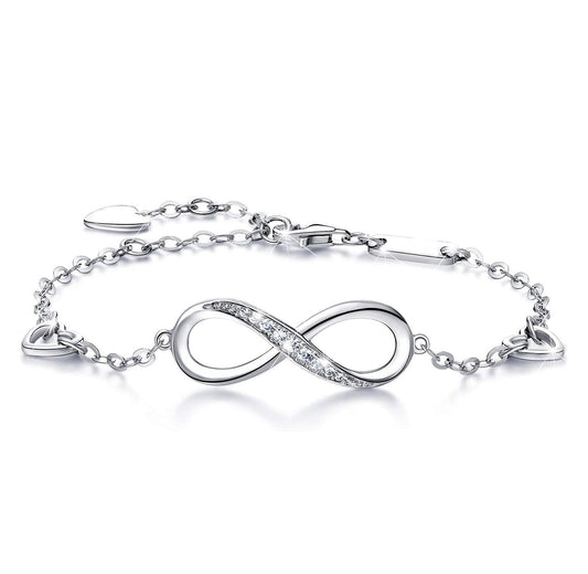 White  Elements Infinite Pendant Chain Bracelet in 14K White Gold Plating
