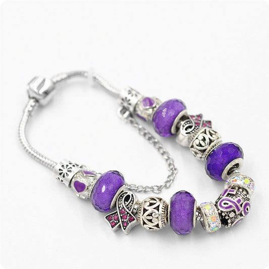 Filigree Crystal Pav'e Purple Awareness Charm Bracelet