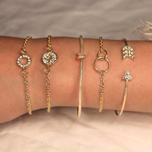5 Piece Pav'e Loveknot Bracelet Gold Set   - ALILY