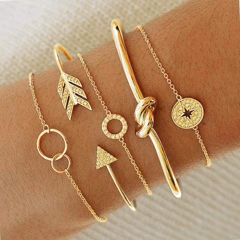 5 Piece Pav'e Loveknot Bracelet Gold Set   - ALILY